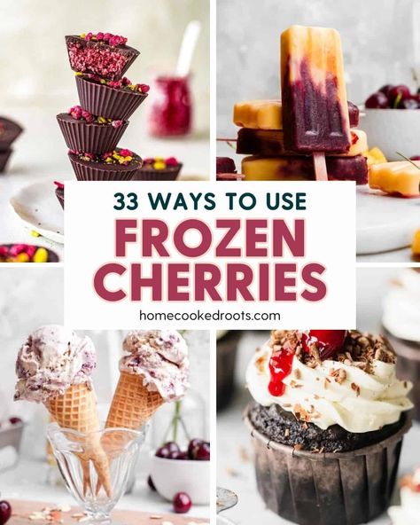 Got a bag of frozen cherries and no idea what to do with them? Here's over 30 of the best frozen cherry recipes that'll save you time, money, and effort (no pitting required!). Frozen Cherry Recipes, Cherry Recipes Healthy, Sweet Cherry Recipes, Cherries Recipes, Granola Smoothie, Cherry Recipes Dessert, Cherries Salad, Cherry Muffins, Cherry Crisp