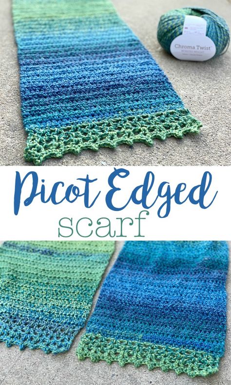 5 Little Monsters: Picot Edged Scarf Picot Crochet, Edge Scarf, Crochet Sewing, Crochet Scarf Pattern Free, V Stitch, Shawl Patterns, Scarf Crochet, Crochet Borders, Sewing Embroidery