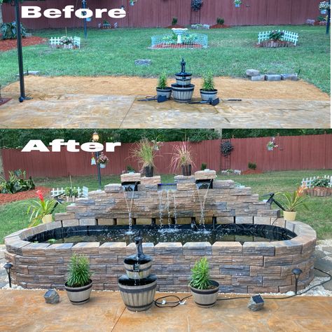 Above Ground Koi Pond Ideas, Pond Above Ground, Above Ground Water Feature, Above Ground Pond Ideas, Brick Fish Pond, Raised Brick Pond, Brick Pond, Above Ground Fish Pond, Brick Pond Raised