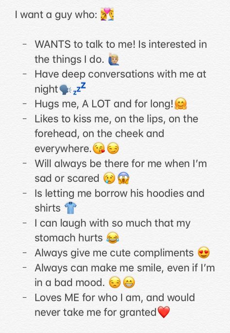 My list on a few things that I want a guy to do😉 What I Want In A Guy List, Things You Want In A Guy, Manifest A Boyfriend List, Things I Want In A Relationship List, Things To Talk Abt Over Text, Cute Compliments For Guys Looks, My Dream Guy List, My Ideal Type Of Guy List, Boyfriend List Ideal