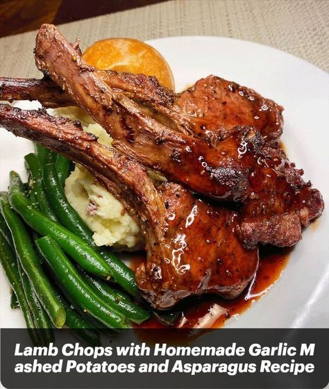 A delicious and elegant meal of lamb chops with homemade garlic mashed potatoes and asparagus Homemade Garlic Mashed Potatoes, Recipe For Lamb Chops, Mashed Potatoes And Asparagus, Potato And Asparagus Recipe, Potatoes And Asparagus, Lamb Chop Recipes, Easy Mashed Potatoes, Creamy Mash, Easy To Cook Meals