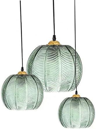 Modern Glass Pendant Light, Lights Chandelier, Glass Pendant Lights, Dining Room Ceiling, Ball Lamps, Deco Luminaire, Green Pumpkin, Ribbed Glass, Pendant Lights & Chandeliers