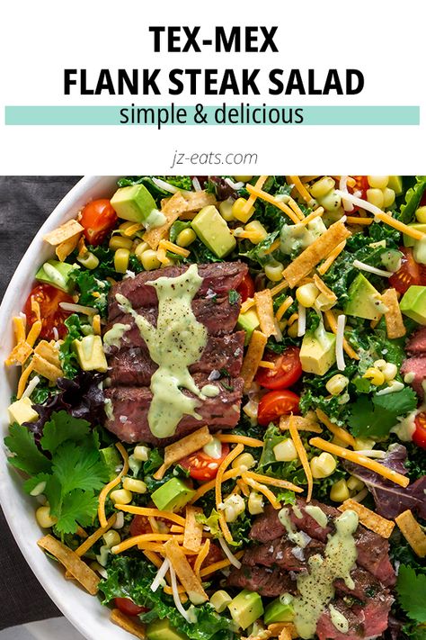 Flank Steak Salad, Steak Salad Recipe, Diet Lunch, Tortilla Strips, Keto Salad, Steak Tacos, Marinated Steak, Salad Ideas, Steak Salad