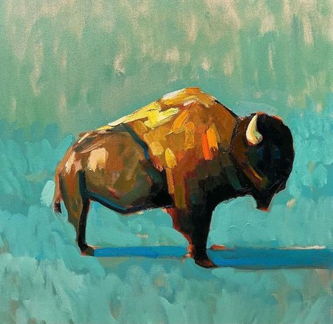 Bison Artwork, Deer Skull Art, Oklahoma Art, Buffalo Painting, Ut Art, Bison Art, Buffalo Art, Painting Workshop, Southwest Art