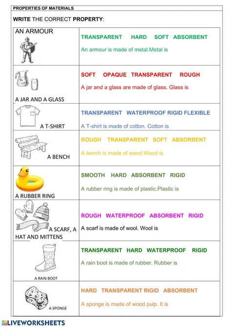 Material Properties Worksheet, Properties Of Materials Grade 1, Properties Of Materials Worksheet, Properties Of Matter Worksheet, Science Questions For Kids, Science Project Models, Grade 3 Science, Grade 2 Science, Matter Worksheets