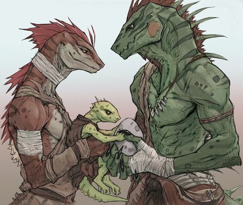 Lizardfolk Dnd, Lizard People, Elder Scrolls Art, Dungeons And Dragons Art, Drawing Style, Dungeons And Dragons Characters, Dnd Art, Mythical Creatures Art, Young Family