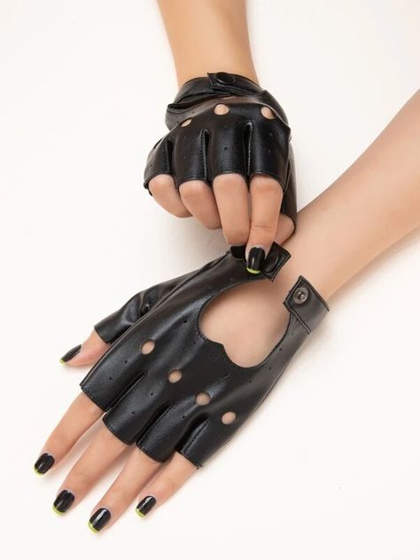 Leather Fingerless Gloves, Wristband Design, Bracelets Design, Black Leather Gloves, Driving Gloves, Cutout Design, Womens Gloves, Leather Gloves, Shop Womens