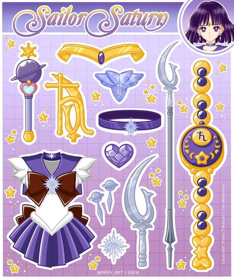 Mifey (mee•fay) on Instagram: “Sailor Saturn Accessories Sticker Sheet 14/15 💜💜💜 Almost done with the Sticker Sheets design! What do you think will be the last one? 🌸😅 My…” Sailor Saturn Cosplay, Saturn Symbol, Sailor Moon Party, Sailor Moon Wands, Sailor Moons, Sailor Moon Tattoo, Makoto Kino, Sailor Moon Girls, Moon Character