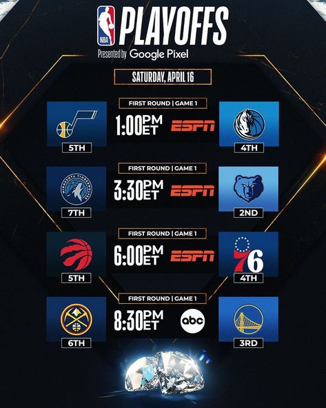 NBA on Instagram: “👀 Saturday’s #NBAPlayoffs presented by @googlepixel schedule!” Nba Schedule Design, Basketball Banner Ideas, Game Schedule Design, Sports Schedule Graphic, Basketball Banners, Schedule Poster, Nba Schedule, Travel Advertising Design, Nba Poster