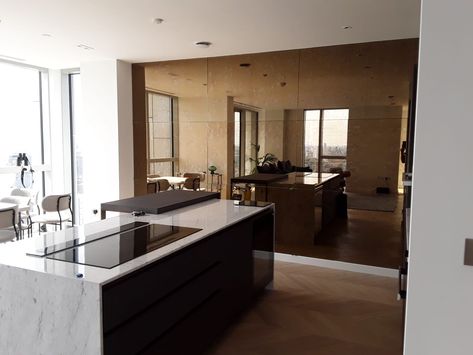 View our full wall paneling of bronze marbled mirror glass. Bronze Mirror Panelling, Bronze Mirror Splashback, Bronze Mirror Wall, Mirror Panelling, Mirror Wall Design, Mirror Panel Wall, Mirror Wall Panel, Full Wall Mirror, Sydney House