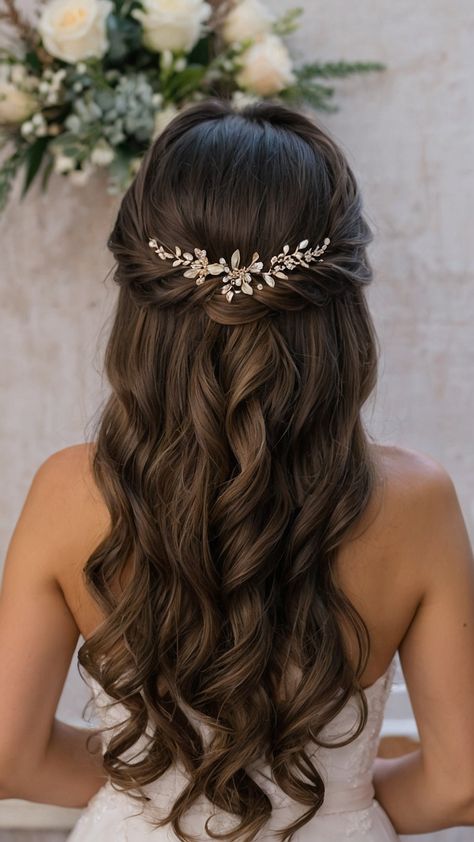 Discover gorgeous half up half down bridesmaid hairstyles for medium length hair Whether you prefer curly full or simple styles these easy yet elegant looks will suit all preferences From simple half up half down styles to short braids and everything in between find the perfect hairstyle for your bridesmaids with medium length hair Bridal Hair Pieces Half Up, Prom Hairstyles For Medium Length Hair Down, Cute Hairstyles For Prom For Medium Hair, Hair Styles For Bridesmaids Half Up Half Down, Half Updo Medium Hair, Hair Do Bridesmaid Simple, Simple Wedding Hairstyles For Bridesmaids, Bridesmaid Hairstyles Blonde, Straight Bridesmaid Hair