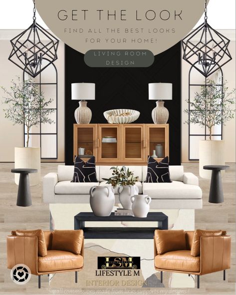 Mood board for a living room design. Tan Living Room, Cream Living Rooms, Black And White Living Room, Gold Living Room, Beige Living Rooms, Sofa Beige, Black Living Room, Neutral Living Room, Brown Living Room