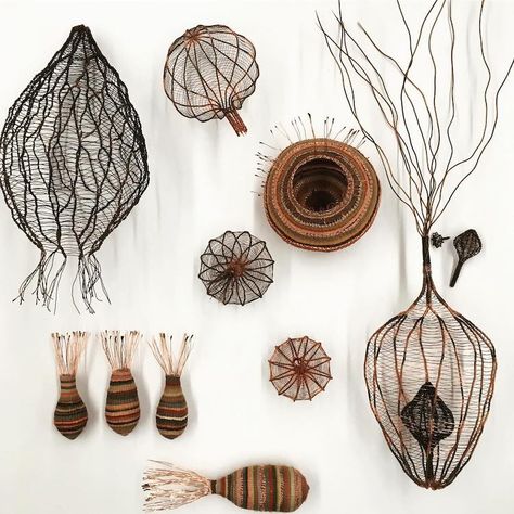 Artist Visualizes Humans’ Connection With the Earth Using Copper Wire Contemporary Baskets, Wire Knitting, Wire Sculptures, Wire Art Sculpture, Wire Crochet, Wire Sculpture, Wire Weaving, Wire Crafts, Wire Baskets