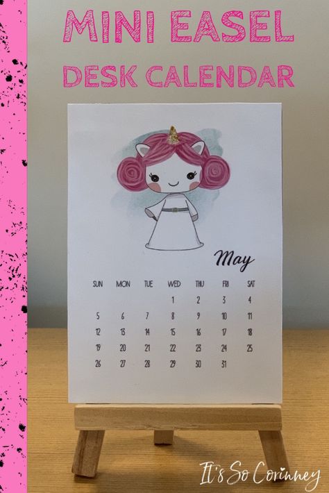 Tutorial on how to make a super cute mini easel desk calendar. This easy DIY will explain how to quickly make a year's worth of cuteness. #office #DIY #crafts Diy Mini Easel, Easel Desk, Desk Easel, Easy Diy Desk, Diy Desk Calendar, Desk Calendar Design, Diy Will, Small Calendar, Diy Desktop