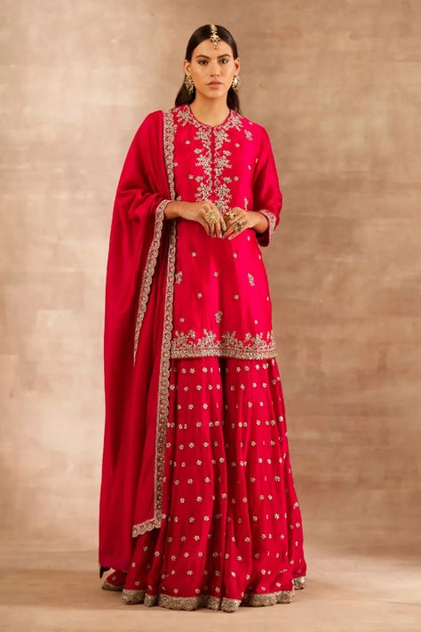 Buy Jayanti Reddy Silk Zardozi Embroidered Tunic Sharara Set Online | Aza Fashions Pakistani Sharara, Embroidered Sharara, Jayanti Reddy, Zardozi Embroidery, Short Tunic, Embroidered Border, Sharara Set, Fashionista Clothes, Embroidered Tunic