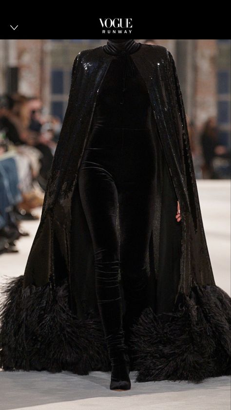 Black Couture Fashion, Black Gown Couture, Fallen Angel Aesthetic Outfit, High Fashion Witch, Russian Fashion Street, Neo Fashion, Goth Runway, Gothic Cloak, Luxury Goth