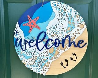 SurfsideDesignLLC - Etsy Summer Theme Party, Hydrangea Wreath Summer, Sign For Front Door, Fall Floral Decor, Summer Party Themes, Entryway Signs, Romantic Home Decor, Nautical Wall Art, Hanging Wreath