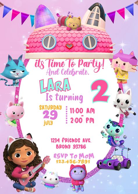 Gabby's Dollhouse Birthday Invitation Gabbys Dollhouse Birthday, Gabby Doll House Birthday Party, Gabbys Dollhouse Invitation Free, Gabbys Dollhouse Birthday Invitation, Gabbys Dollhouse Birthday Party Decor, Gabby Dollhouse, Gabbys Dollhouse Birthday Party, Gabby’s Dollhouse Birthday Games, Gabby Doll House Birthday Shirt