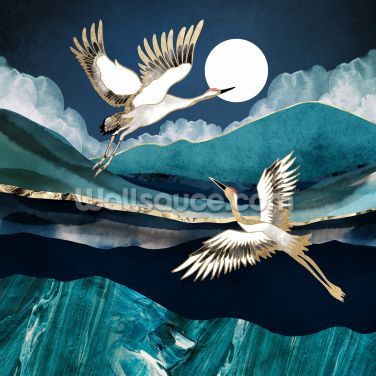 Midnight Cranes Hur Man Målar, Vintage Modern, Art Abstrait, Featured Artist, Framed Canvas Prints, Graphic Art Print, Fine Art Painting, Canvas Artwork, Canvas Giclee