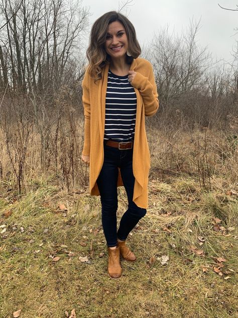 Casual fall or winter outfit #justpostedblog #ShopStyle #shopthelook #MyShopStyle #OOTD #winteroutfit #LooksChallenge #ContributingEditor #Winter #Lifestyle Mustard Cardigan Outfit, Mustard Cardigan, Petite Sweaters, Yellow Cardigan, Cardigan Outfits, Winter Outfits For Work, Cute Fall Outfits, Casual Work Outfits, Fall Fashion Outfits