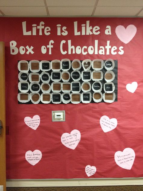 Life is Like a Box of Chocolates Fall Classroom Door Ideas, Jungle Classroom Door, Fall Classroom Door, Classroom Door Ideas, Soft Board Decoration, Door Decorating Ideas, Jungle Classroom, Valentine Bulletin Boards, Staff Appreciation Week