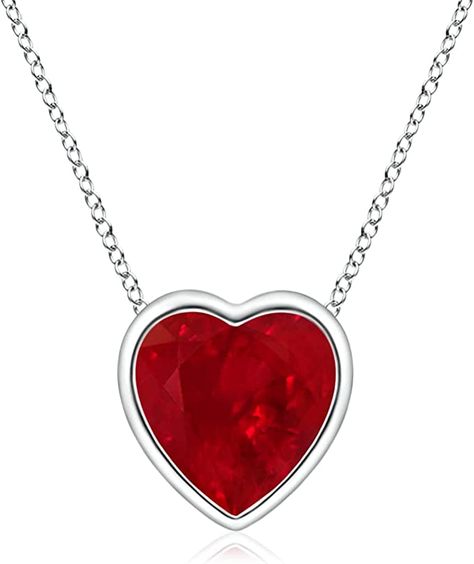 Amazon.com: ANGARA Natural Ruby Solitaire Heart Pendant Necklace with Diamond in Platinum for Women, Girls with 18" Chain (5mm 0.55 ct Ruby) | July Birthstone Jewelry Gift for Her : Clothing, Shoes & Jewelry Ruby Red Jewelry, Ruby Heart Necklace, Ruby Heart Pendant, Gold Ruby Necklace, Ruby Necklace Pendant, Ruby Heart, Heart Shaped Pendant Necklace, Red Pendants, Pendant Heart