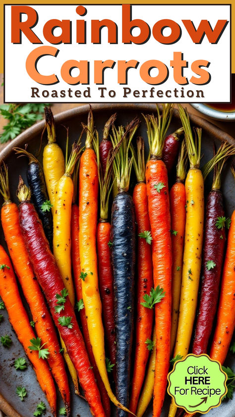 Looking for the best roasted rainbow carrots recipe? These vibrant carrots are coated in a honey-balsamic glaze, tossed with fresh herbs, and roasted to perfection! Perfect as a side dish with just the right balance of sweet and savory flavors, this easy roasted rainbow carrot recipe is ready in no time. Learn how to roast rainbow carrots that are as delicious as they are beautiful – perfect for any meal! Full Recipe at Dealiciousness.net Multi Coloured Carrots Recipe, Roasted Rainbow Carrots Recipe, Soft Roasted Carrots, Roasted Tri Color Carrots, Sweet Baby Rainbow Carrots Recipe, Vegan Roasted Carrots, Gourmet Carrots Recipe, Roasted Rainbow Carrots Oven, Glazed Whole Carrots