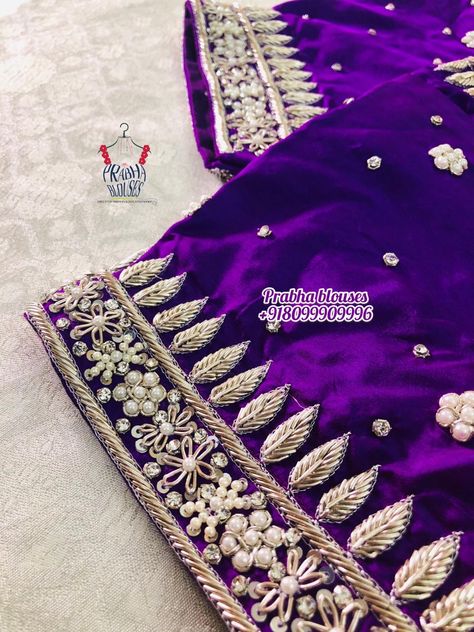 Jardosi Maggam Work Blouse Designs, Velvet Blouse Work Designs, Jardoshi Work Design Blouse, Jardoshi Work Design, Zardosi Embroidery Blouse, Zardosi Work, Maggam Work Designs, Traditional Blouse Designs, Blouse Design Images