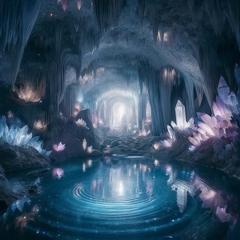 Ethereal Crystal Cave Canvas Luminescent Cave, Crystal Cave Aesthetic, Cave With Crystals, Crystal Cave Art, Cave Crystals, Gem Cave, Magical Cave, Cave Aesthetic, Water Cave