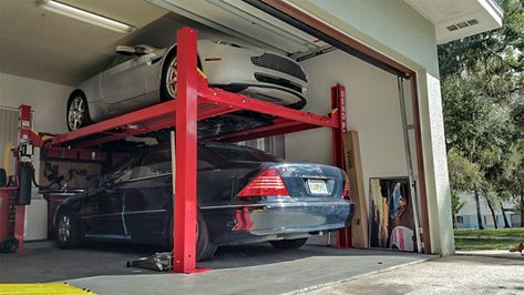 Garage Car Lift Ideas, Garage Lift Ideas, Car Lifts For Garage, Home Car Lift, Four Post Lift, Garage Car Lift, Garage Workshop Layout, Garage Lift, Workshop Layout