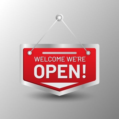 We Are Open Sign, We Are Open For Business, Eminem Wallpapers, Open Sign, Sign Illustration, Red Plates, Wall Panel Design, Shop Sign Design, Red Sign