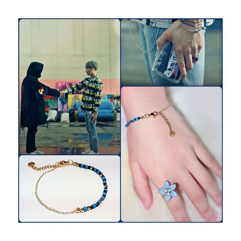 BTS Suga's Inpired Blue 18K Pure Gold Filled Bracelet. Suga's Blue Beaded Bracelet from the song "Fire." K Pop Jewelry, Bts Bracelet Beads, Bts Bracelet Diy, Glass Beaded Bracelets Ideas, Kpop Idol Bracelet, Suga Bracelet, Suga Style, Fire Bracelet, Jewelry Kpop