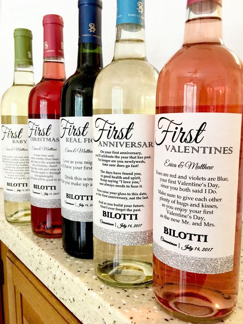 8 SELF PRINT Bridal Shower Wine Labels First Dates With | Etsy Large Wine Bottle, Bridal Shower Wine, Bridal Shower Gifts For Bride, Brides Basket, Wine Gift Baskets, Wine Baskets, Glitter Wine, Bachelorette Party Games, Wine Bottle Labels