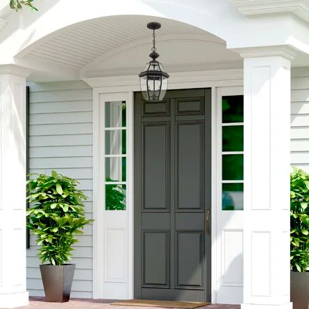 Outdoor Light Fixtures Front Doors Entryway Entrance, Cape Cod Front Door, White Front Doors, Porch Pendant Light, Lanterns Hanging, Front Door Lighting, Front Porch Lighting, Door Options, Traditional Candle