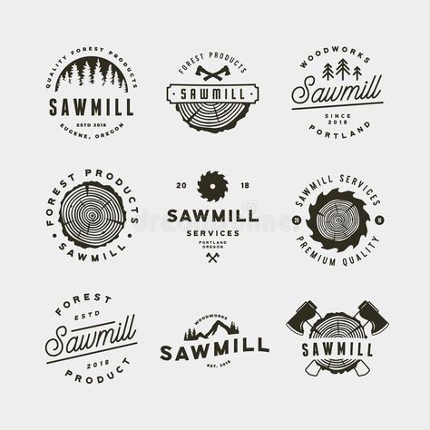 Logging Logo Design, Outdoor Symbols, Sawmill Logo, Badges Design, Saw Mill, Logos Retro, Wood Logo, Woodworking Logo, Tree Logo