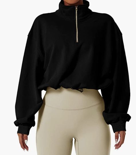 Women's Half Zip Crop Sweatshirt High Neck Long Sleeve Pullover Athletic Cropped Tops. Great for gym, travel, and relaxation. Gym Sweater, Oversized Cream Sweater, Cropped Half Zip, Cropped Cable Knit Sweater, High Neck Sweatshirt, Triclimate Jacket, Long Sleeve Workout, Waffle Knit Sweater, Sweater Crop