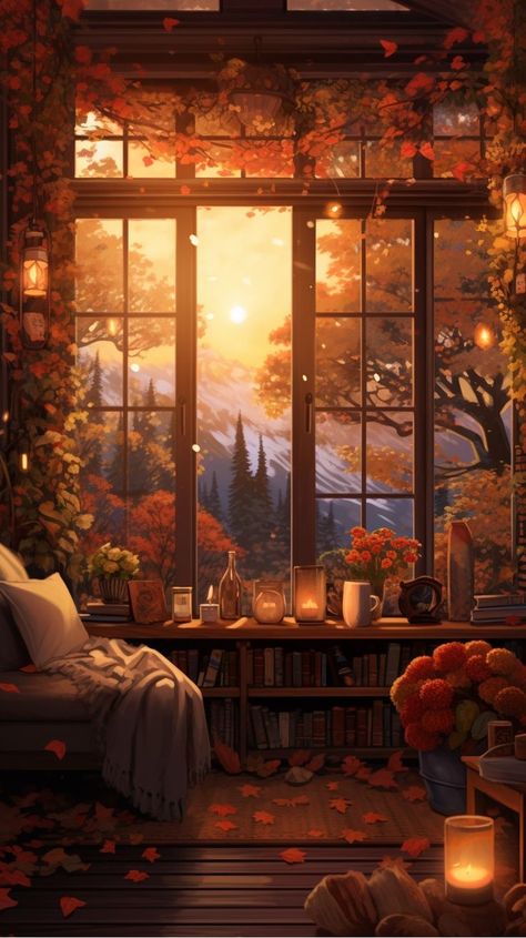 Autumn Phone Wallpaper, Fall Magic, Home Corner, الفن الرقمي, Romantic Candlelight, Halloween Facts, Golden Autumn, Cozy Home Decor, Autumn Illustration