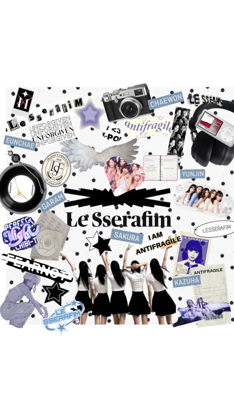 #lesserafim #LeSserafim #kazuha #sakura #chaewon #eunchae #yunjin #garam #fearnot #aesthetic #lesserafimaesthetic #collage #lesserafimcollage #antifragile #perfectnight #iam #scrapbooking Lesserafim Kazuha, Scrapbooking, Collage