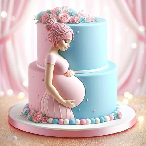 Pregnancy Cake Ideas, Gender Reveal Torte, Pregnancy Cake, Simple Baby Shower Cake, Vom Avea Un Copil, Baby Bump Cakes, Baby Reveal Cakes, Baby Shower Cake Designs, Pregnant Cake