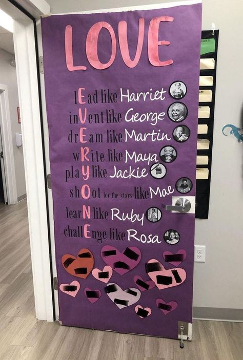 Simply Kinder Black Teachers Classroom, Valentine’s Day In Classroom, Valentine Teacher Door Ideas, Classroom Door Decorations Valentines Day, Classroom Door February, Black Teacher Classroom Decor, Mlk Door Decorations, February Classroom Door Ideas Preschool, Black Teacher Classroom