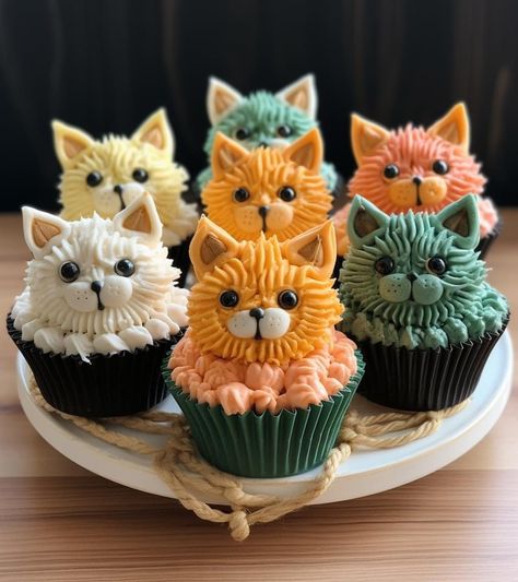 Kawaii Cupcakes, Novelty Cupcakes, Birthday Cake For Cat, 9 Birthday, Dog Cupcakes, Cat Cupcakes, Kid Cupcakes, Amazing Food Decoration, Animal Cupcakes