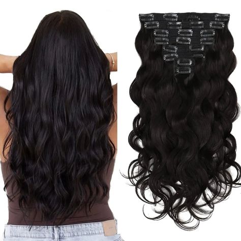 💫 Transform your look in an instant! 🌊✨ Elevate your hairstyle with our luxurious Body Wave Full Head Clip Hair Extensions! Whether it's a casual outing or a glamorous event, these extensions will give you the volume and bounce you crave. Embrace the beauty of effortless elegance and turn heads wherever you go! 💁‍♀️❤️ #HairGoals #BodyWave #HairExtensions #Fashionista #Volume #GlamLife #HairstyleInspo #WomenEmpowerment #StyleYourWay #LookGoodFeelGood Body Wave Hair Extensions, Real Hair Extensions, Black Hair Extensions, Human Hair Clip Ins, Hairpieces For Women, 100 Remy Human Hair, Body Wave Hair, Clip In Extensions, Real Human Hair