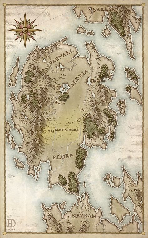 This map was made for Heir Apparent: An Epic Fantasy Adventure by author Shae Guevara.⁠ ⁠ "When Ranora's home is destroyed by the king's men, she's faced with a choice: flee in search of safety... or fight. Despite her family ties, Ranora has always dismissed the idea that she might someday be queen... but as her country falls further into chaos, she realizes that she may be her people's best hope." Dnd Country Map, Fey Wild Map, Fantasy Region Map, Fantasy Country Map, Medieval Maps, Last Names For Characters, Hex Map, Kemetic Spirituality, Fantasy Map Making