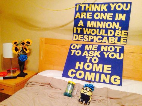 #Homecoming #proposal idea as #minions are in your nearest theater -BTW we ❤️ the #minions ✨ Minion Homecoming Proposal, Minecraft Homecoming Proposal, Theater Hoco Proposal, Minion Hoco Proposal, Sadie Hawkins Proposals, Prom Posals, Dance Asks, Hoco Signs, Homecoming Poster