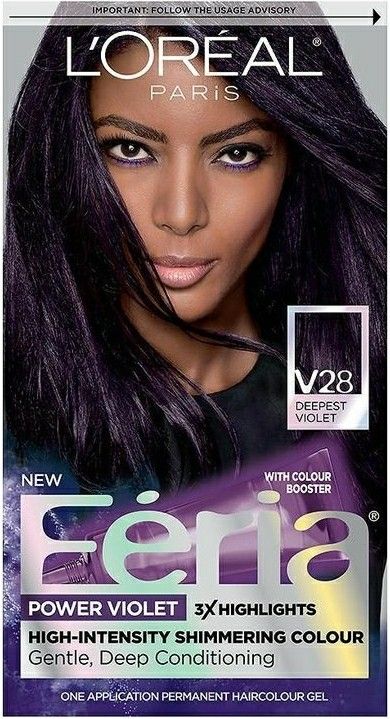 Loreal Feria Deepest Violet V28  My favorite favorite autumn color Deep Violet Hair, Violet Black Hair, Dark Violet Hair, Pelo Color Borgoña, Feria Hair Color, Vidal Sassoon Hair Color, Cold Hair, Violet Hair Colors, Hair Color Plum