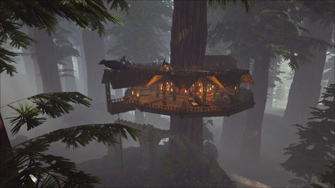 Ark Treehouse Base, Ark Base Design Ideas, Ark Survival Evolved House Ideas, Grounded Base Ideas Game, Valheim Treehouse, Ark Pve Base Design, 7 Days To Die Base Ideas, Ark Base Ideas, Ark Survival Evolved Bases Ideas