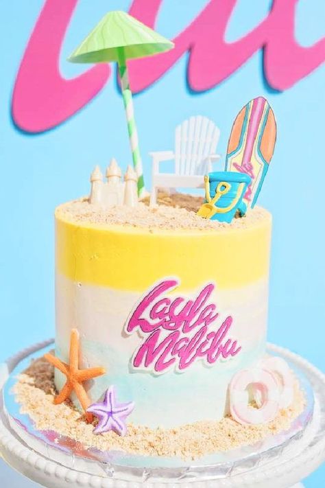 Take a look at this colorful Malibu Barbie birthday party! What an impressive birthday cake!! See more party ideas and share yours at CatchMyParty.com Malibu Barbie Cake, Malibu Barbie Birthday Party, Barbie Birthday Party Ideas, Barbie Pool Party, Barbie Malibu, Pool Party Cakes, Barbie Birthday Cake, Barbie Theme Party, Beach Birthday Party