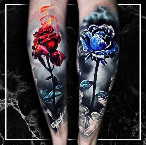 Fire And Ice Tattoo, Ice Tattoo, Jewel Tattoo, Surreal Tattoo, Yin Yang Art, Foot Tattoos For Women, Fire Tattoo, 3d Tattoos, Foot Tattoos