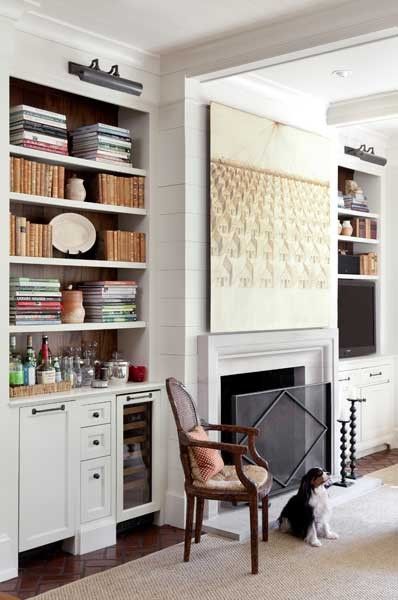 brown painted interior bookcase...also love the library lights Bar Nook, Bar In Casa, Built In Bar, Study Area, Dutch Colonial, Atlanta Homes, Design Del Prodotto, A Living Room, Fireplace Decor