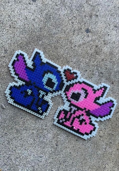 Stitch Fuse Bead Pattern, Stitch And Angel Perler Beads, Disney Fuse Bead Patterns, Stitch And Angel Pixel Art, Angel Perler Beads, Hama Beads Patterns Disney, Perler Beads Stitch, Perler Bead Stitch, Perler Bead Hello Kitty